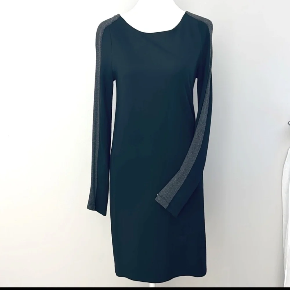 bailey 44 knit dress Bailey 44 Dress Sheath Black Grey Sleeve Colorblock Stretch Knit Long  Sleeve LBD